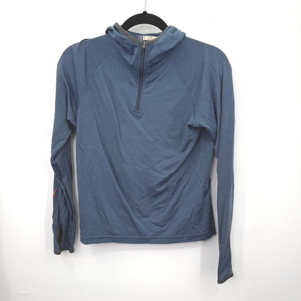 Ibex Merino Wool Hoodie Pullover Women L Blue Thumbhole Gorpcore Hiking Outdoor